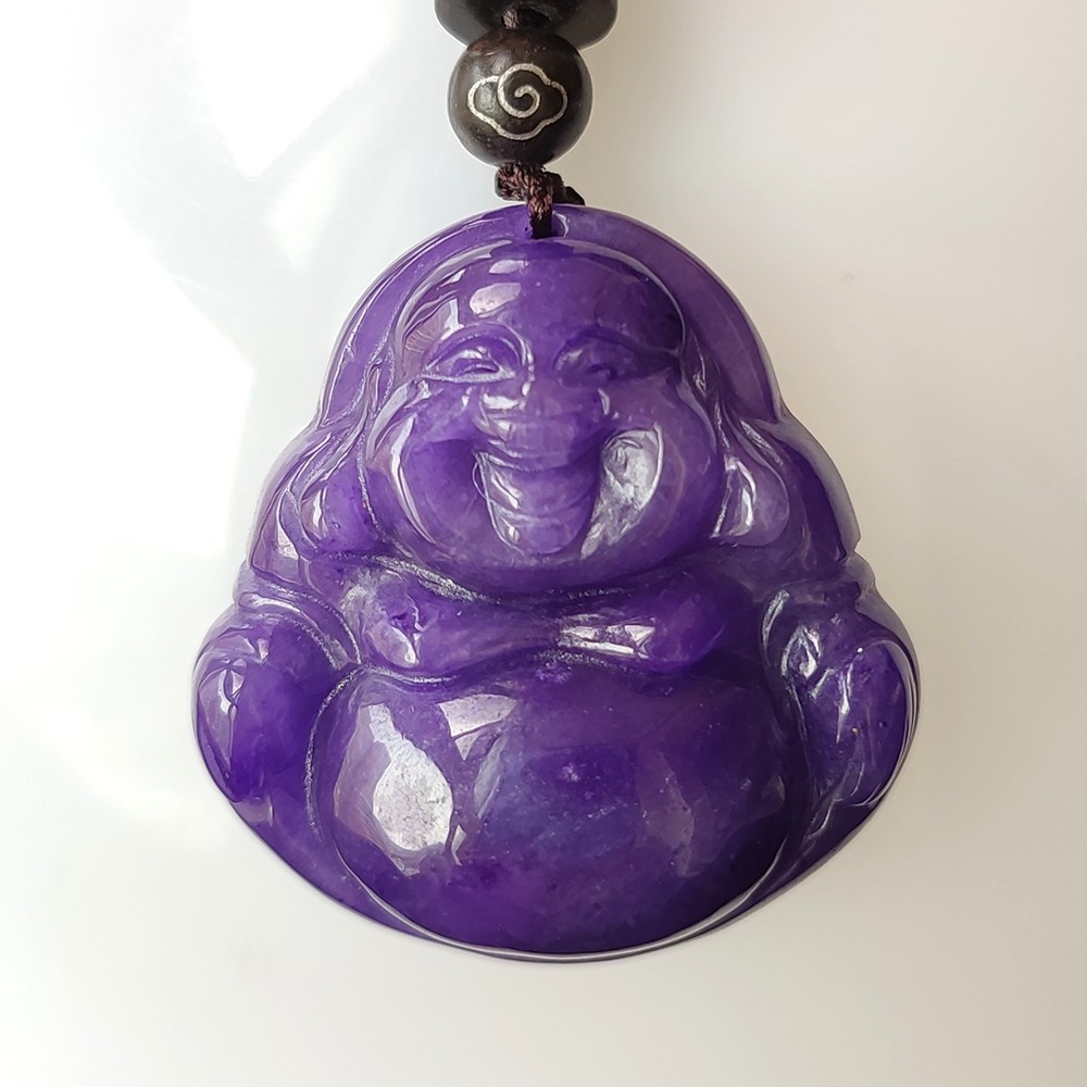 Certified Grade A Lavender Natural Burma Jade jadeite Buddha Pendant Amulet 4251