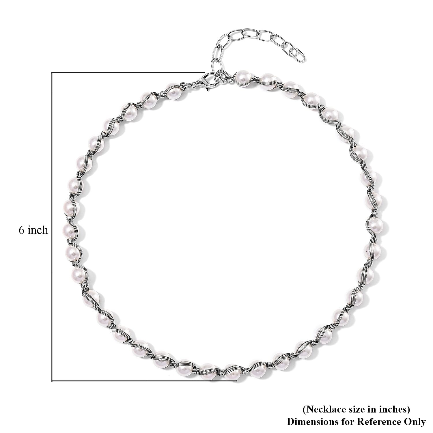 White Shell Pearl Chocker Necklace in Silvertone 16-20 Inches