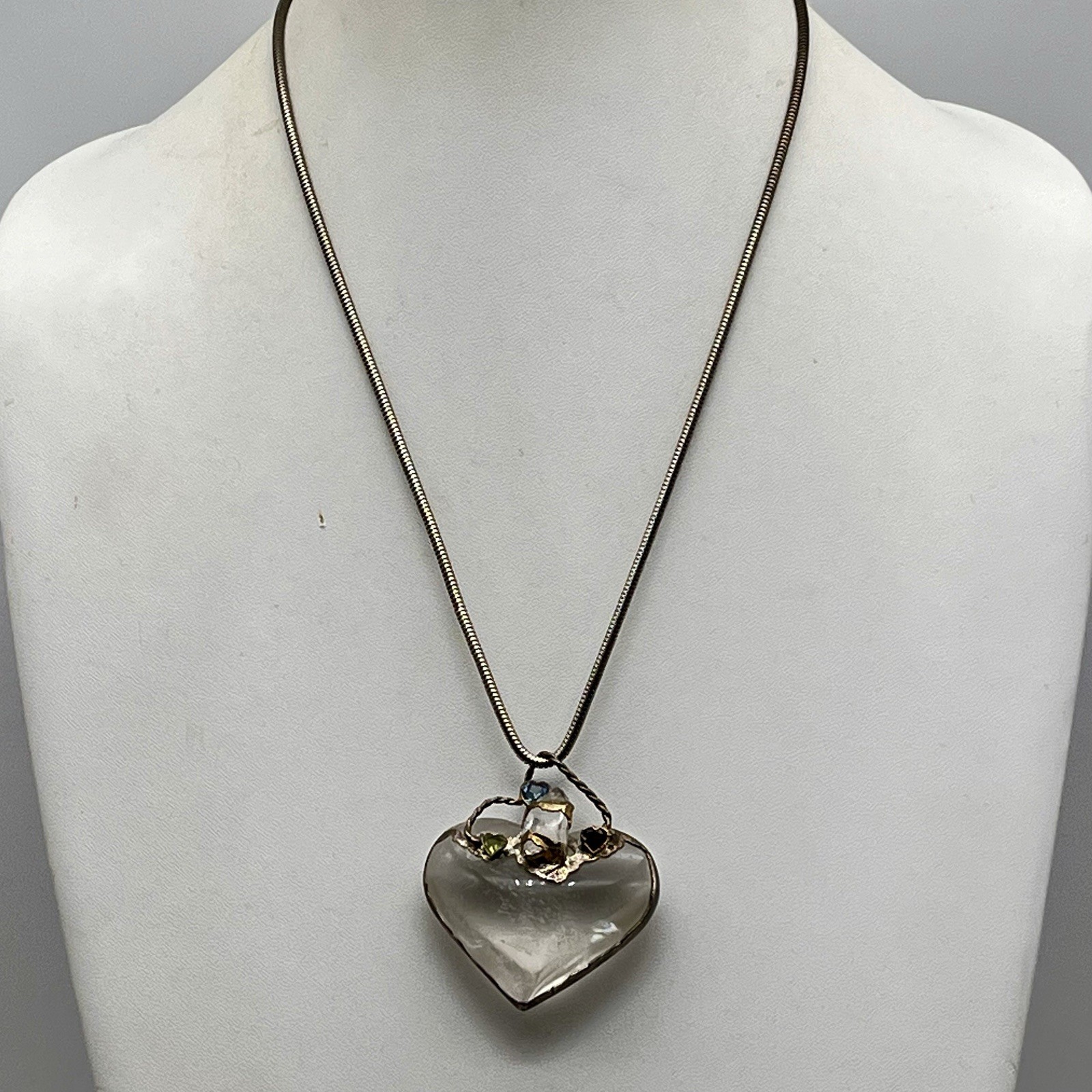 Chunky Heart Necklace Art Glass Pendant Boho Fairycore 21″ Adjustable