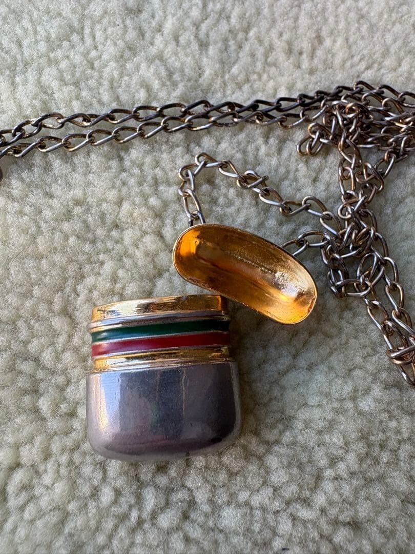 Gucci Vintage Web Stripe Perfume Bottle Necklace with Logo Gold Made in Italy
