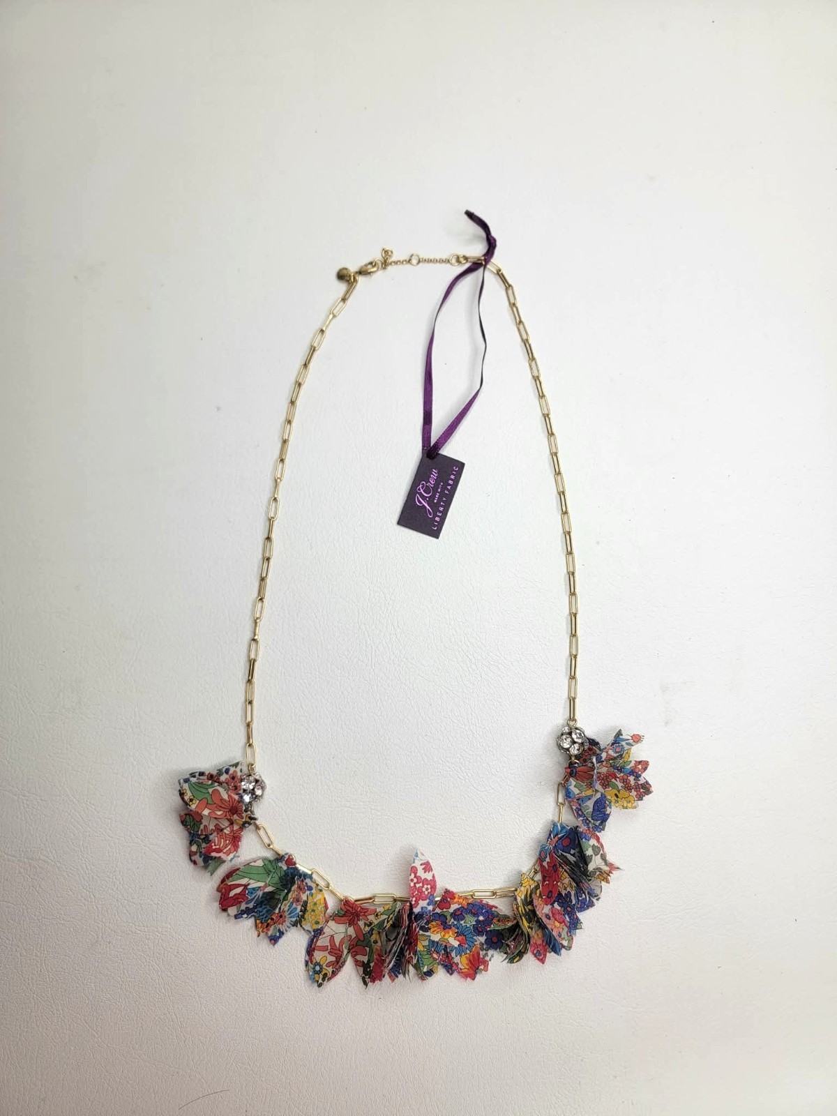J.CREW 28″ Liberty Fabric White Floral Print Gold Color Chain Necklace