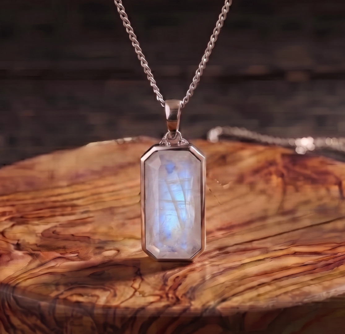 Rainbow Moonstone Mens Pendant Sterling Silver Moonstone Jewelry Birthday Gift