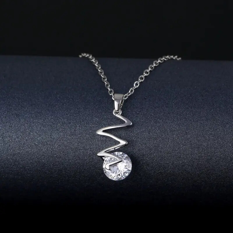 Fashionable Insulated Waves Pendant Necklace with Synthetic Gems Jewelry