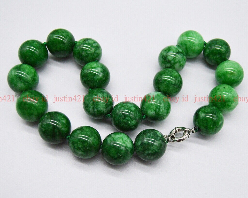 Huge 20mm Natural Green Jade Jadeite Round Beads Gemstone Necklace 16-32”