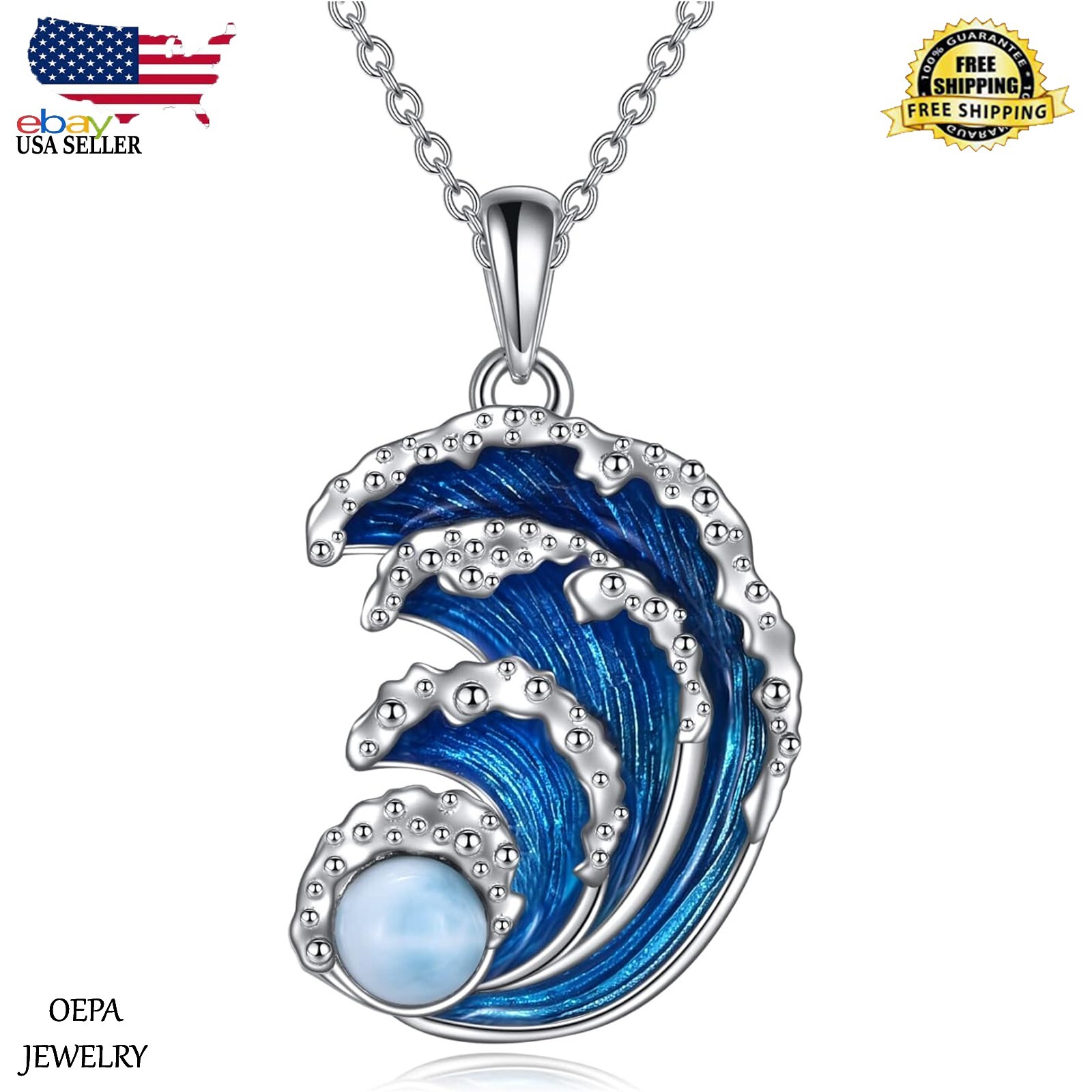 925 Sterling Silver Wave Necklace Ocean Wave Pendant for Women Necklace