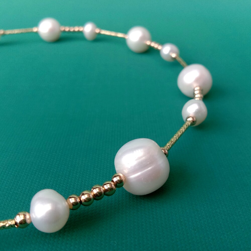 Freshwater Cultured White Potato Pearl Gold Plated Beads Choker Necklace