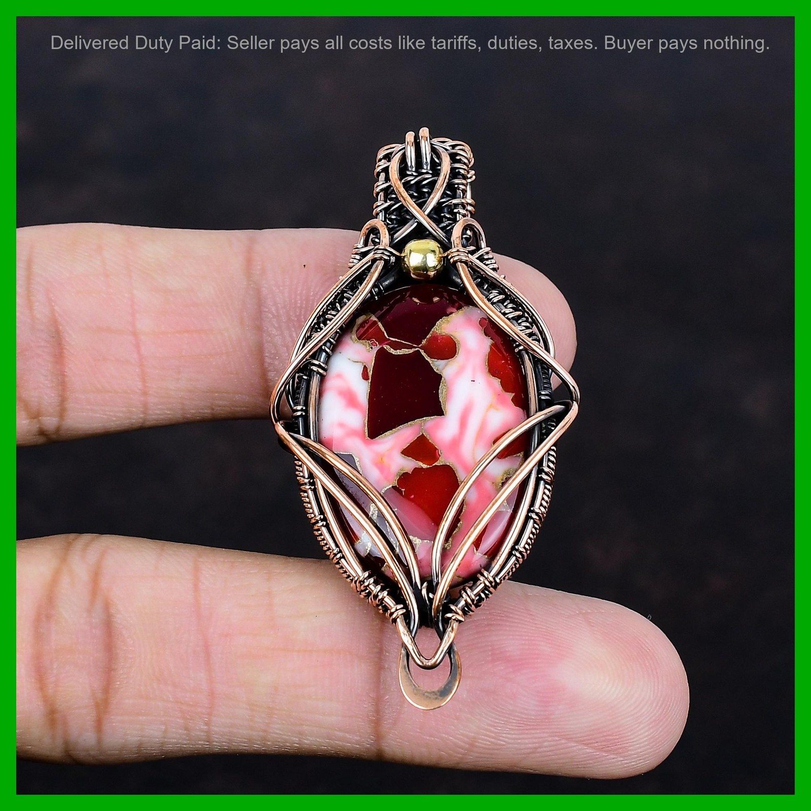 Copper Kingman Red Mohave Copper Turquoise Gemstone Wedding Wire Wrapped Pendant