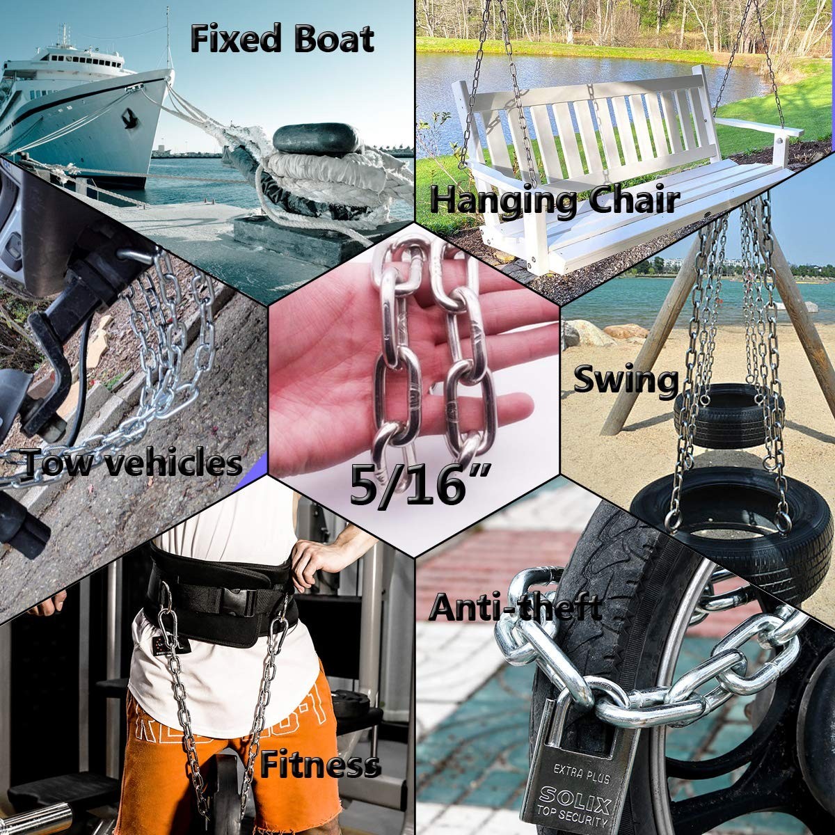 Versatile 6.5ft Heavy Duty Chain 5/16in – Ideal for Towing, Lifting, and Hanging