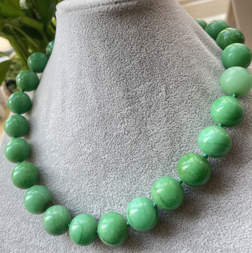 Long 16″ 18″ 25″ 36″ Big 16mm Real Green Jade Gemstone Round Beads Knot Necklace