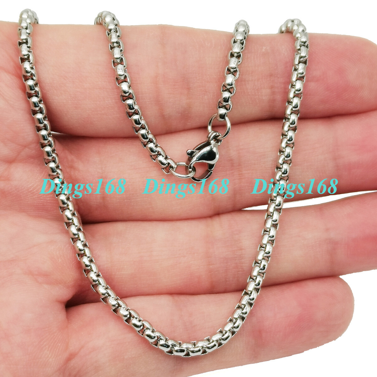 18K White Gold Filled Classic Tarnish-Free 3mm Wide Round Box Chain Necklace E5K