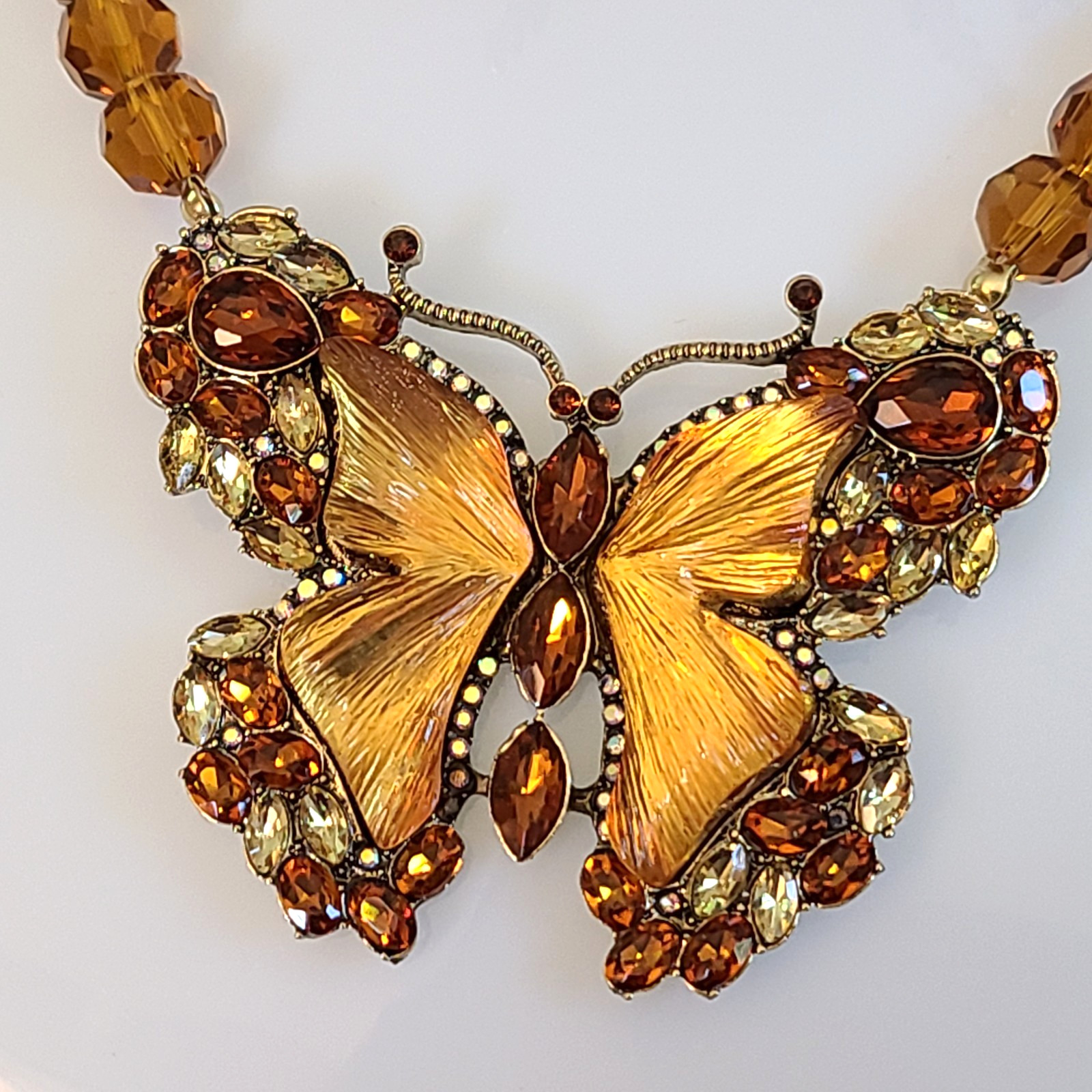 MAGNIFICENT HUGE 2 3/4 ” BUTTERFLY NECKLACE AND EARRINGS SET FACETED CRYSTALS