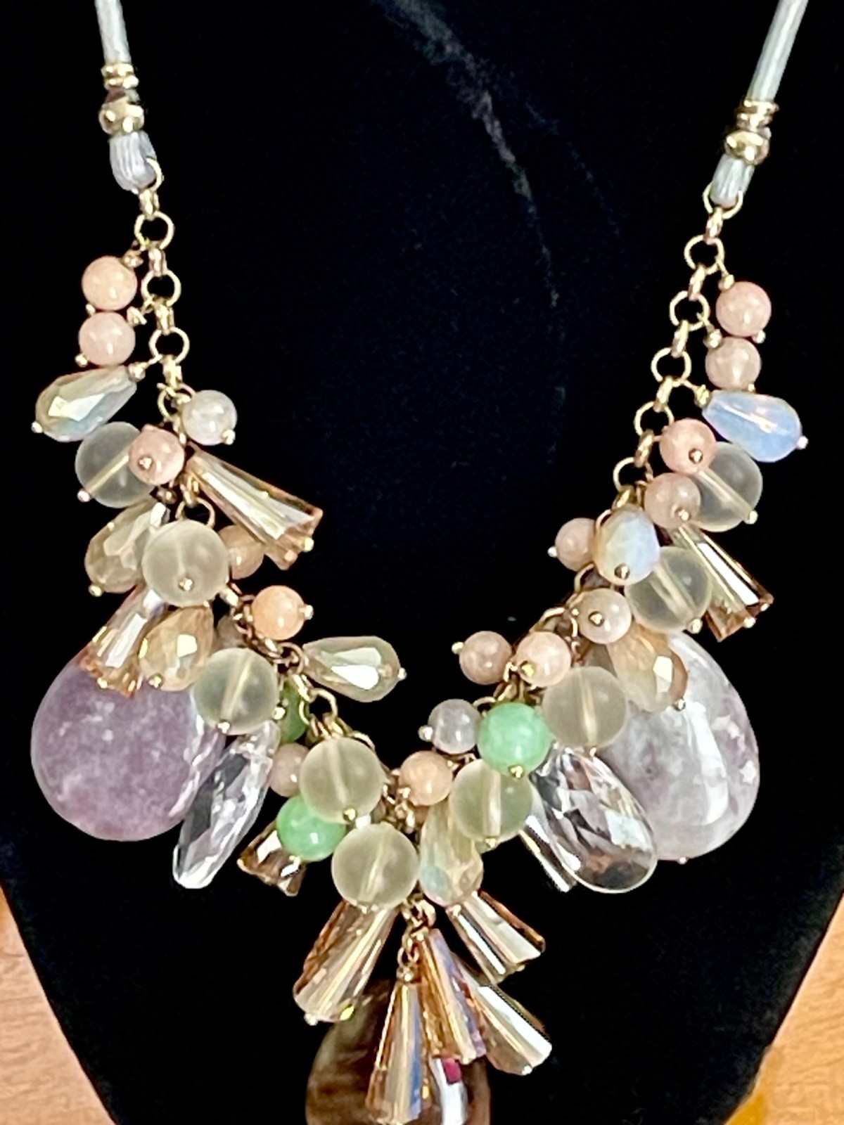 Anthropologie Nakamol Beaded Necklace Crystal Rhinestone Natural Stone Drops