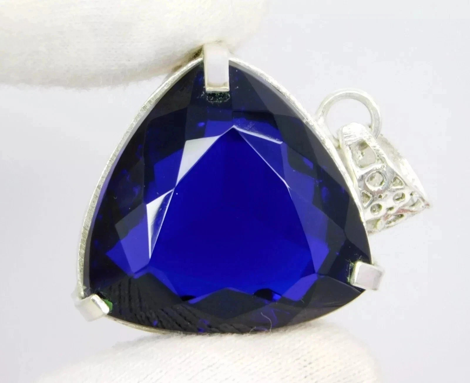 Natural Blue Topaz Pendant 65.80 Ct Trillion Cut 925 Sterling Silver MR Gems T02