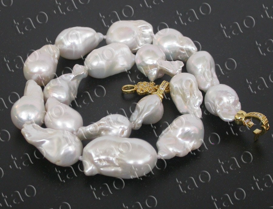AAA Luster natural 17.5″ 28mm baroque white Reborn keshi pearls necklace