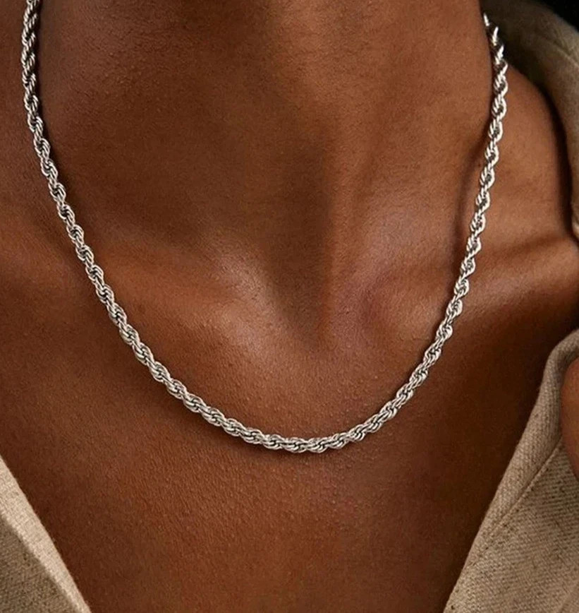 4mm Diamond Cut Solid 925 Sterling Silver Italian Rope Chain Men’s Necklace USA
