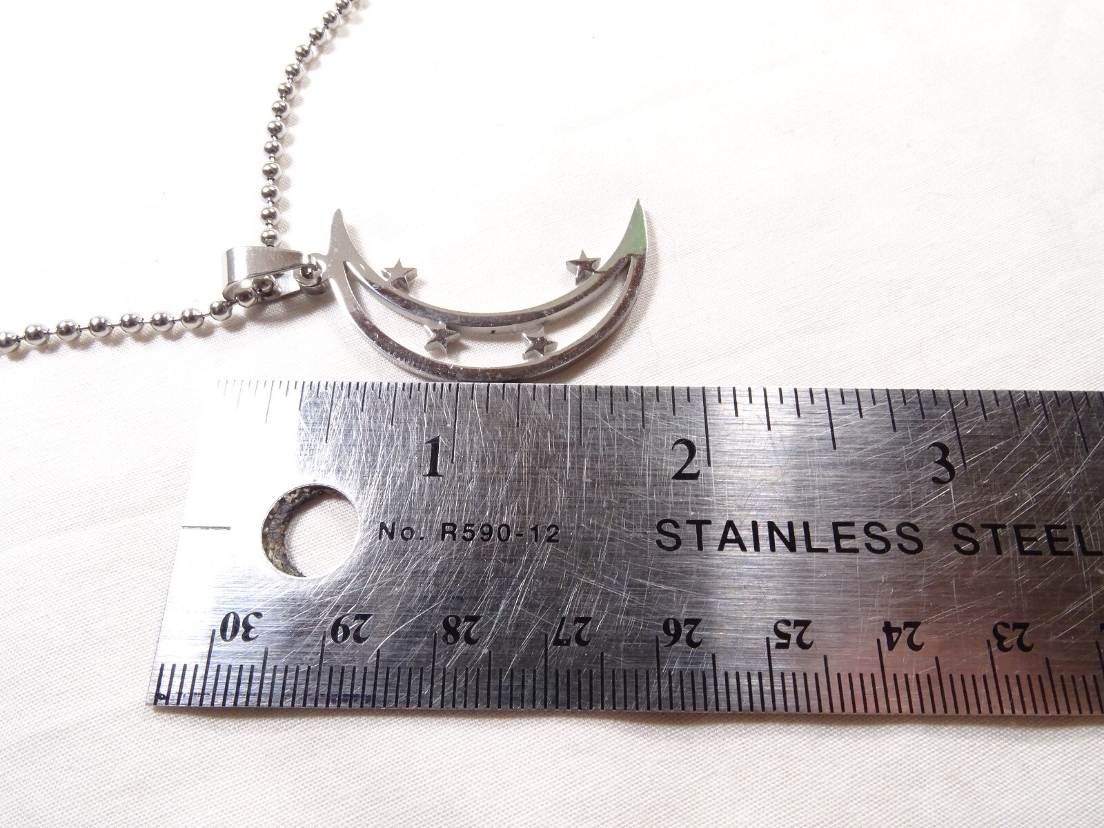 New Large Chrome Stainless Moon & Stars 25” Steel Ball Chain Unisex Necklace