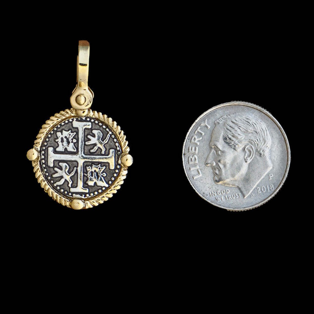 Atocha Sunken Treasure Jewelry – Small Silver Coin Pendant w/14K Gold Frame