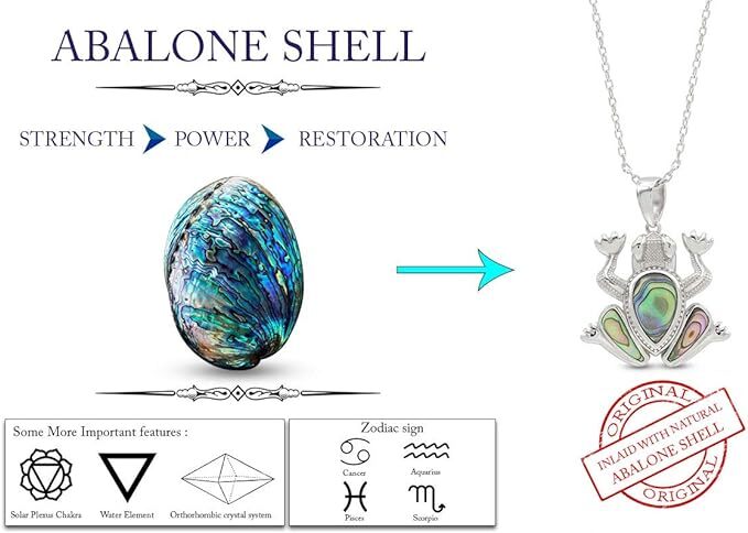 Abalone Shell Stone Animals Pendant 18″ Necklace 14K White Gold Plated Silver