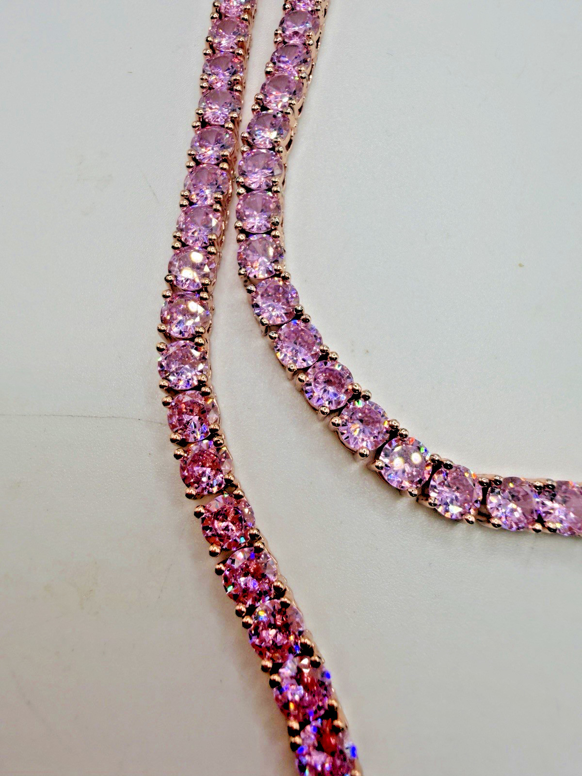 Pink CZ Crystal Tennis Necklaces Rose Gold 16 And 18 Inch 4mm Lot Of Two