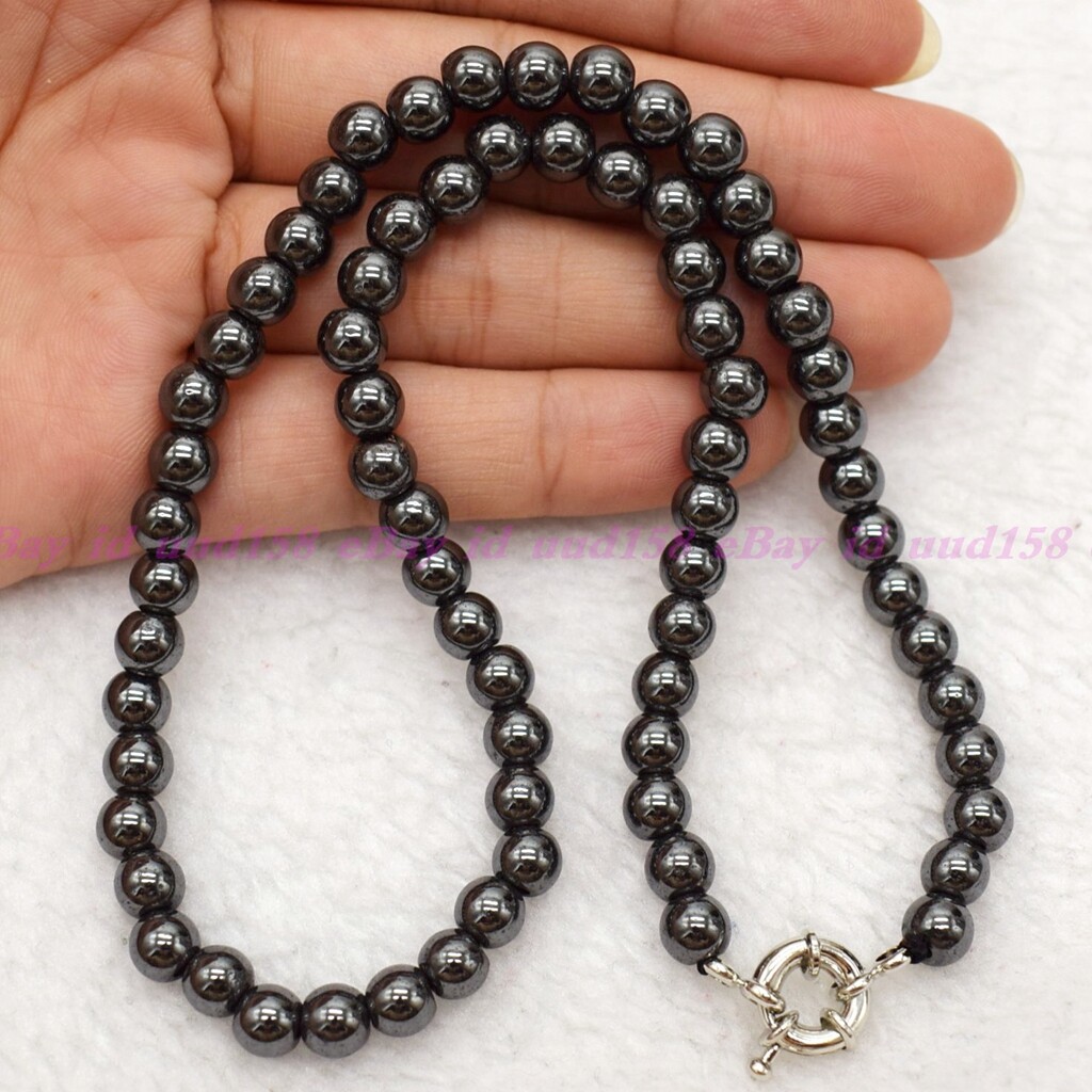 Natural Fashion 6/8mm Gray Hematite Round Gemstone Beads Necklace 16-36″ AAA