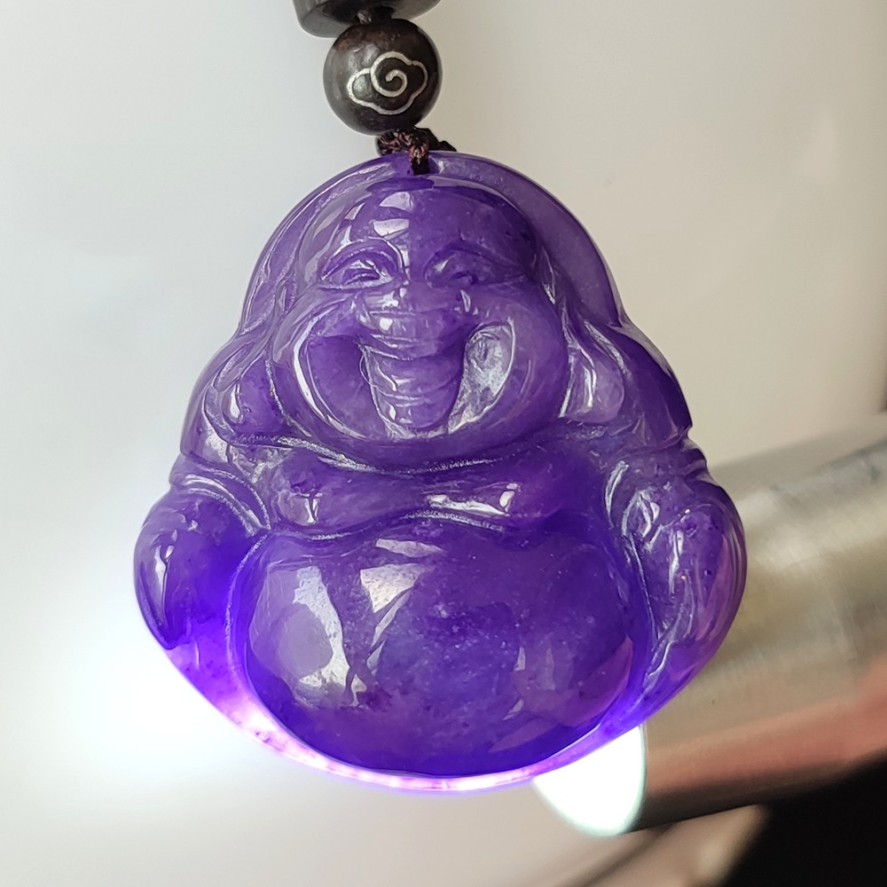 Certified Grade A Lavender Natural Burma Jade jadeite Buddha Pendant Amulet 4251