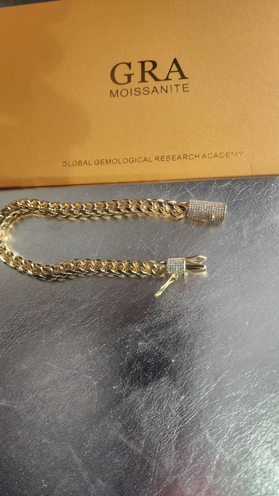 14k Yellow Gold plated franco Necklace Pavé Moissanite Box Clasp14k 6mm 24inch