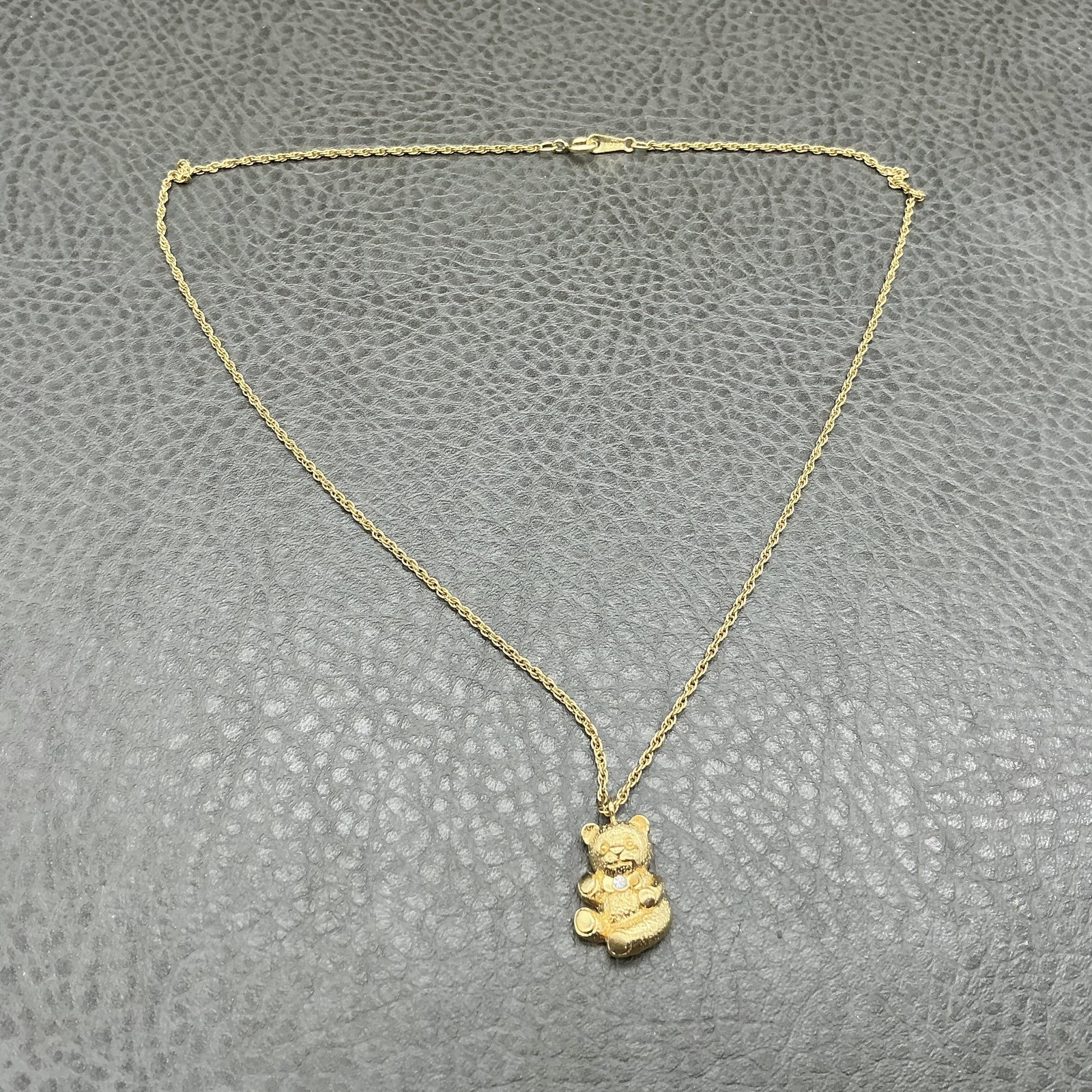 Avon Necklace Gold Tone Teddy Bear Pendant Crystal Accent 18 In Womens Fashion