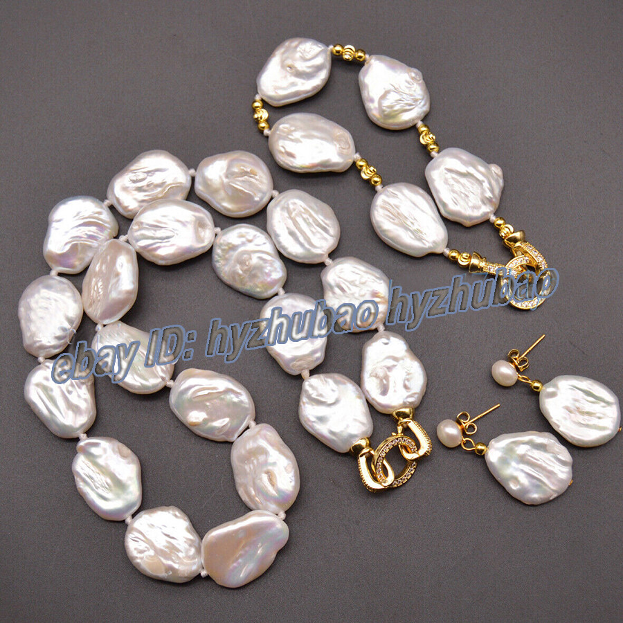 Huge 18-22mm South Sea White Flat Baroque Keshi Pearl Necklace Bracelet Earrings