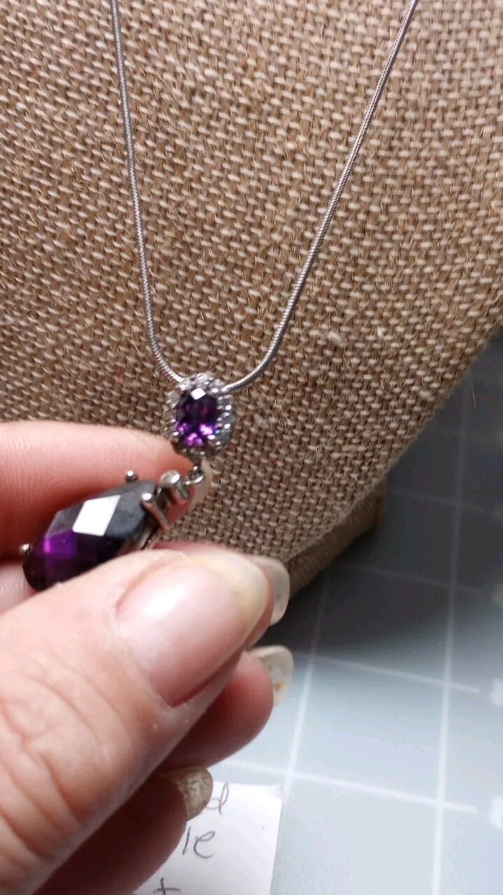 925 Marked Chain Amythest Oval,round Purple,colorless Stoned 18″necklace