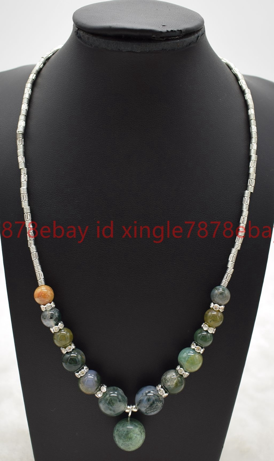 Natural 6-12mm Multicolor Indian Agate Round Gems Beads Pendant Necklace 16-24in