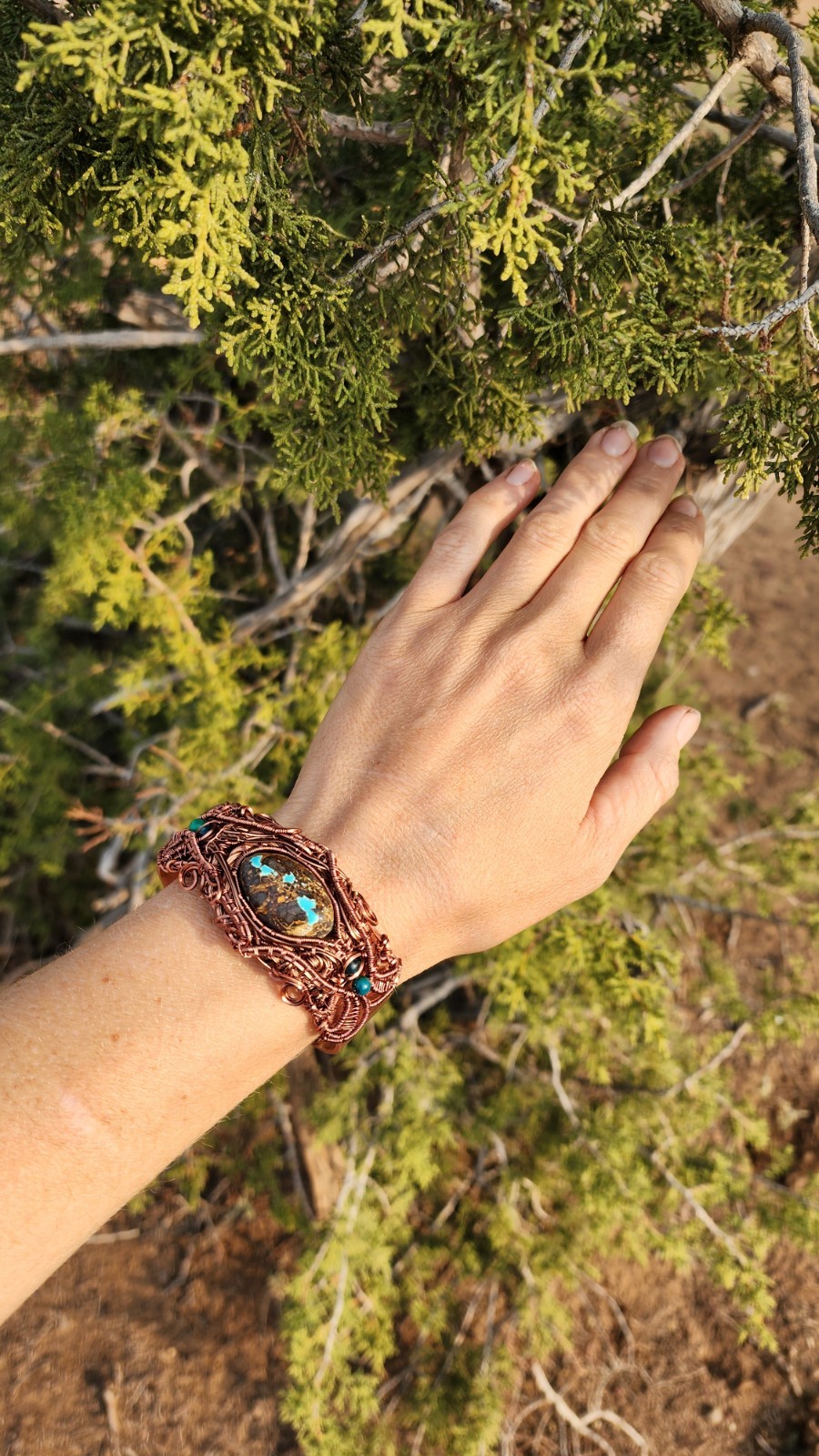Wire Wrap Bracelet Copper Cuff Bracelet With Chrysacolla And Turquoise