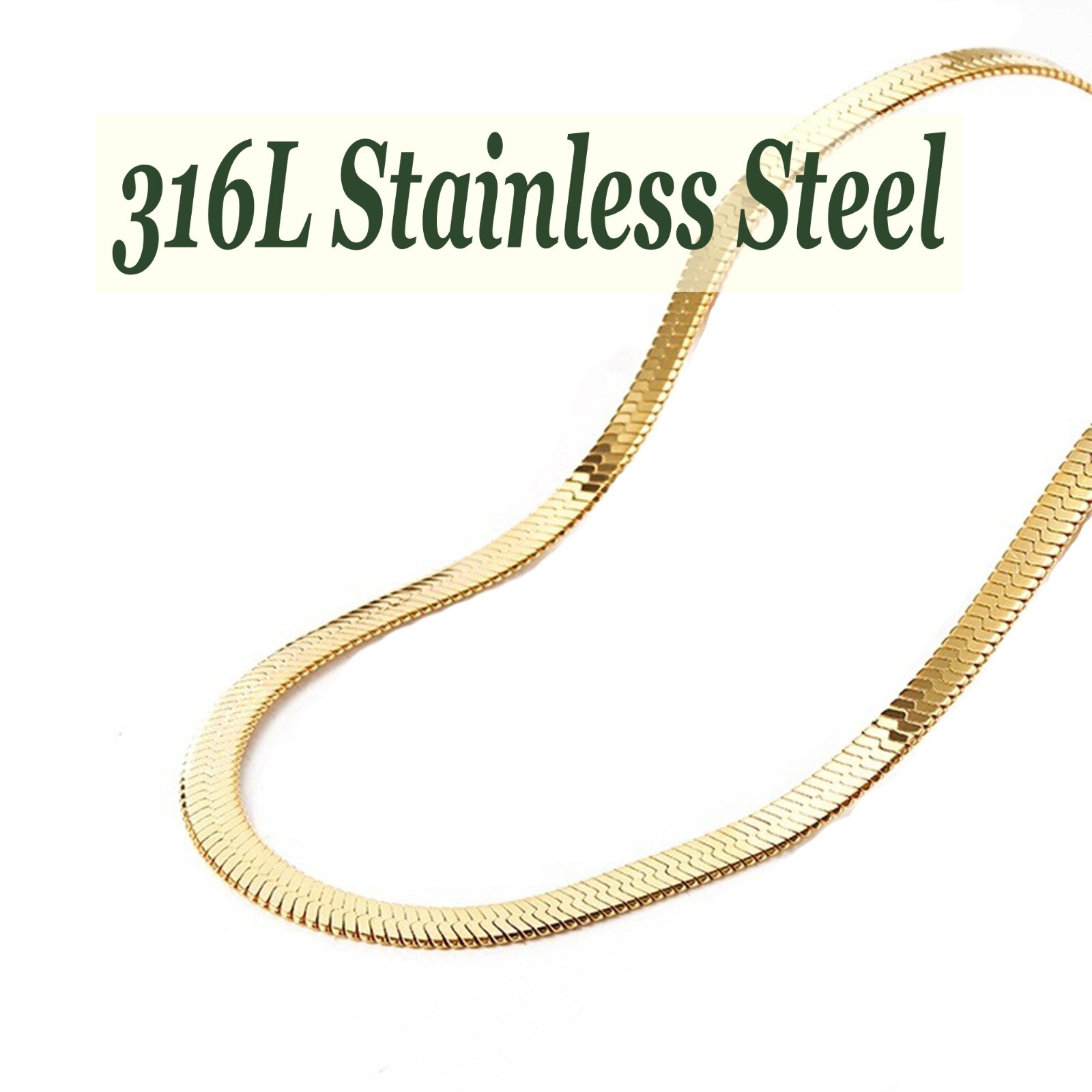 Stainless Steel Herringbone Chain Necklace Flat Snake 14″- 30″ Choker Necklace