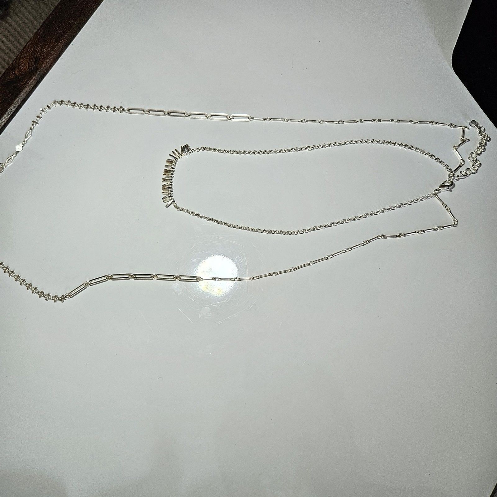 Silver Tone Long Short Layered Necklace 15/32 To 18/35″