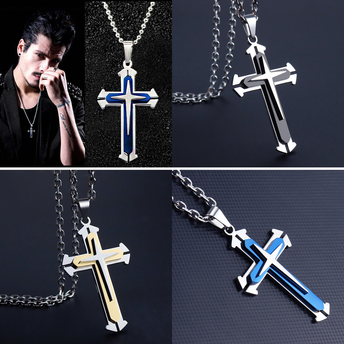 Boys Mens Stainless Steel Vintage Cross Necklace Men Women Pendant Best Gift