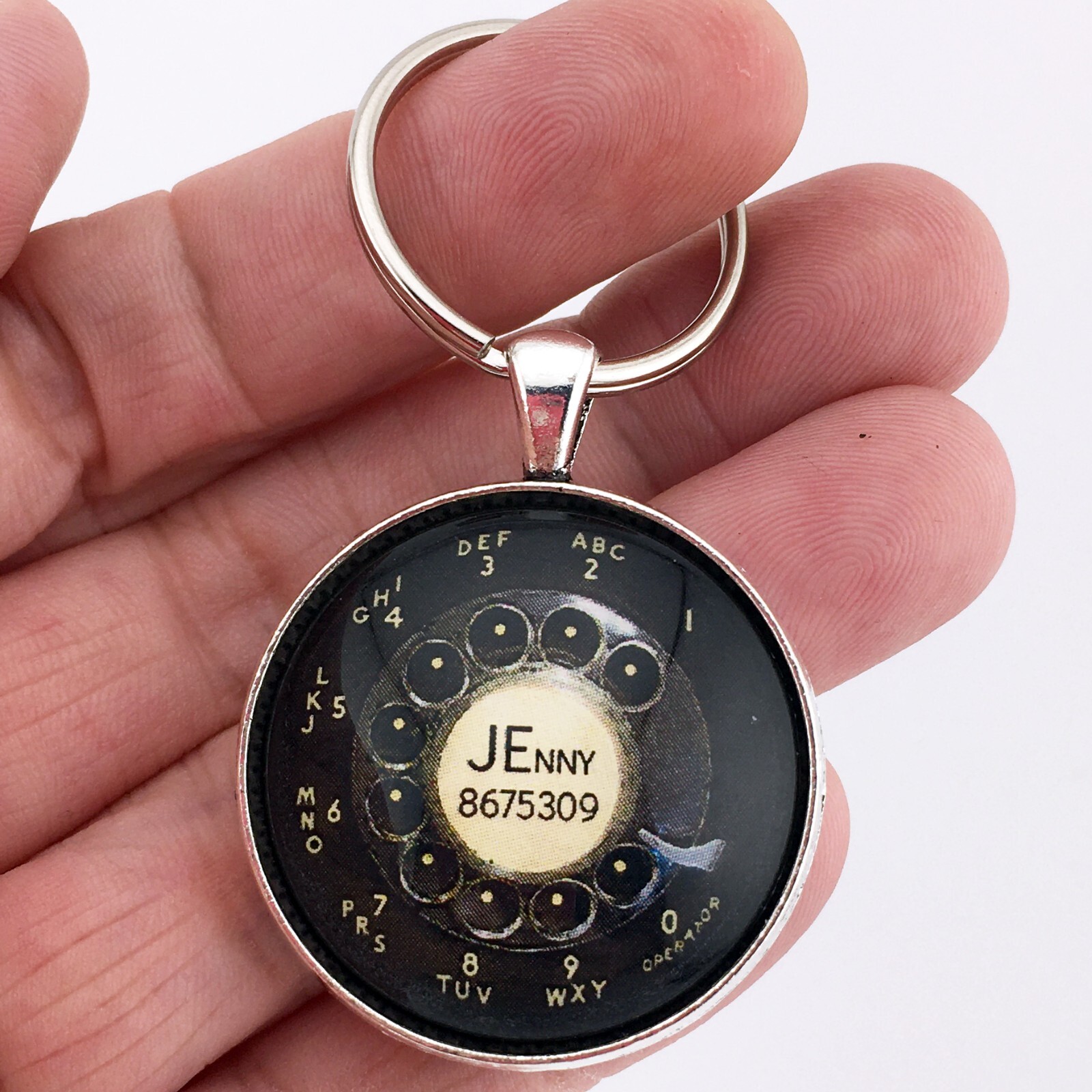 JEnny 867-5309 Telephone Dial Keychain or Necklace GOT YOUR NUMBER Tommy Tutone