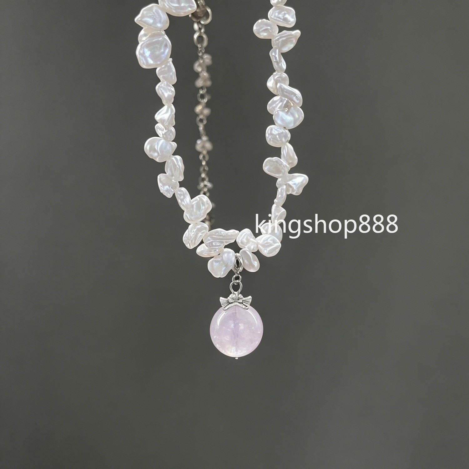 Natural Keshi Petal Mini Baroque Pearl Necklace Crystal Quartz Pendant Necklace