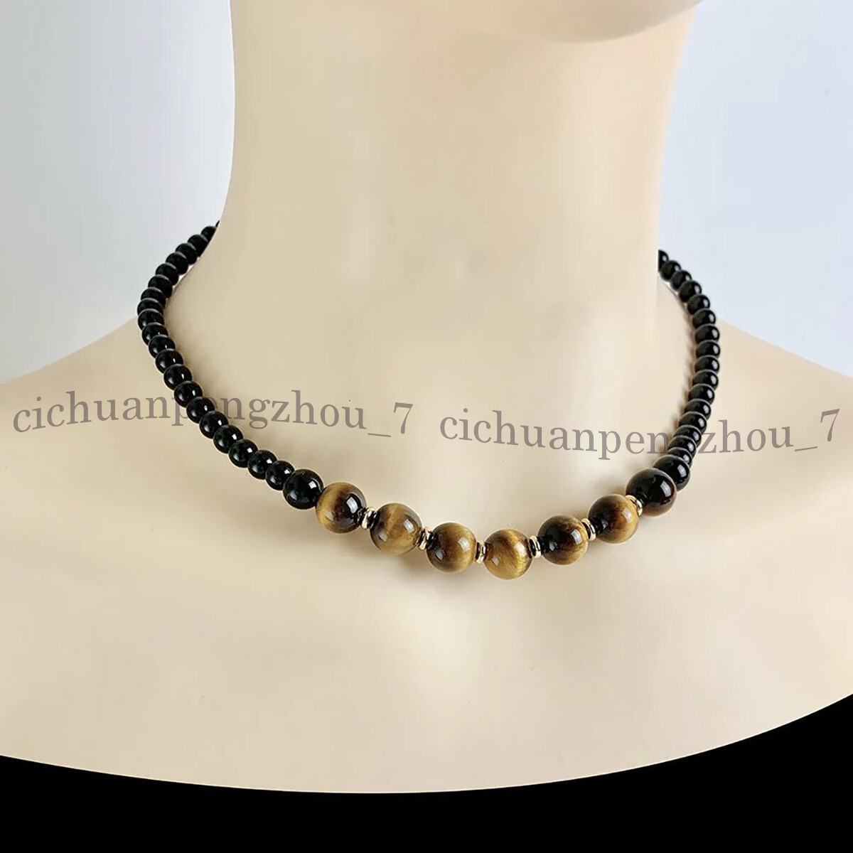 6mm Black Agate 8mm Yellow Tiger’s Eye Round Gemstone Beads Necklace 14-36 inch