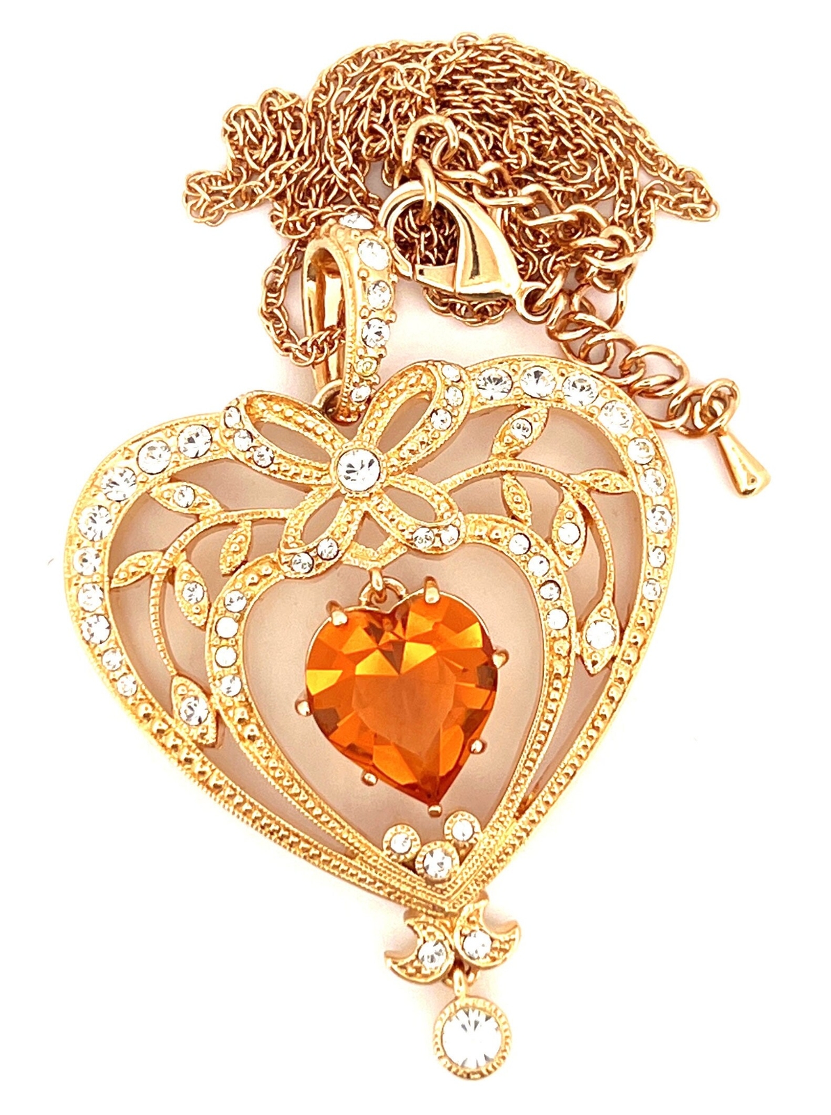 November Birthstone Gold Plate Metal Necklace Set With Heart Shape Topaz Crystal