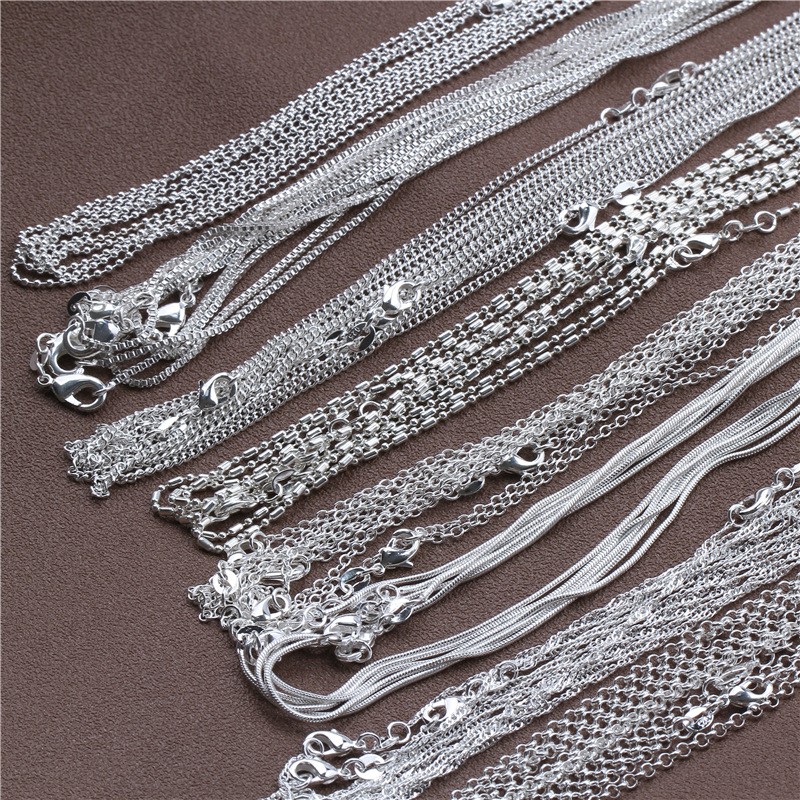 925 Sterling Silver Necklace Rolo Figaro Chain 16-30 Inch Women Jewelry