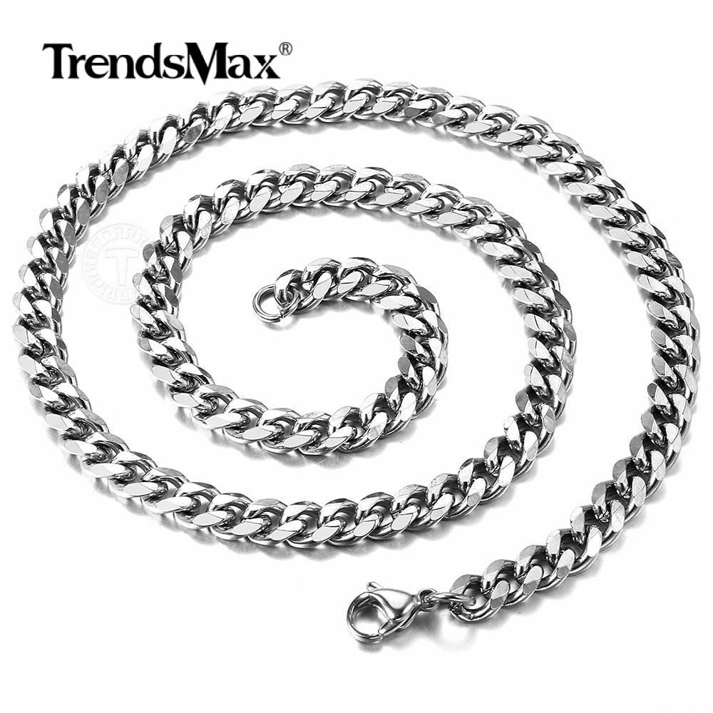 Mens Silver 316L Stainless Steel Cuban Curb Chain Necklace Choker 3/5/7/9/11mm