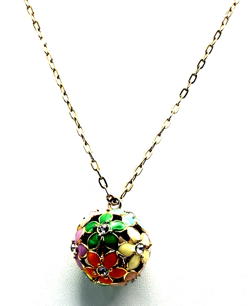 J. Crew 30″ Multicolor Enamel Daisy Flower Ball Pendant Gold Tone Necklace