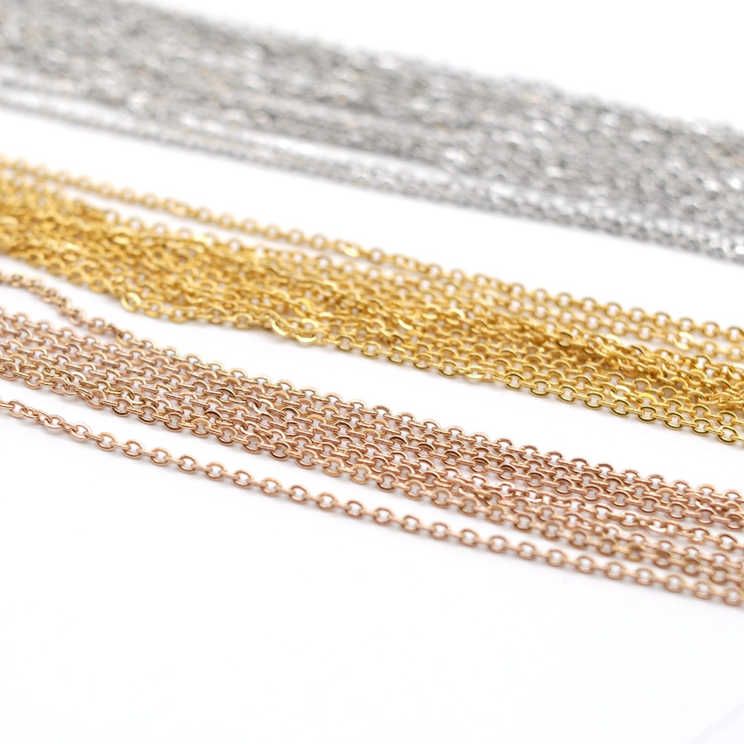 9PCS Stainless Steel Gold Flat Cable Necklace 16″/18″/20″/22″/24″ Wide 1.5mm-G