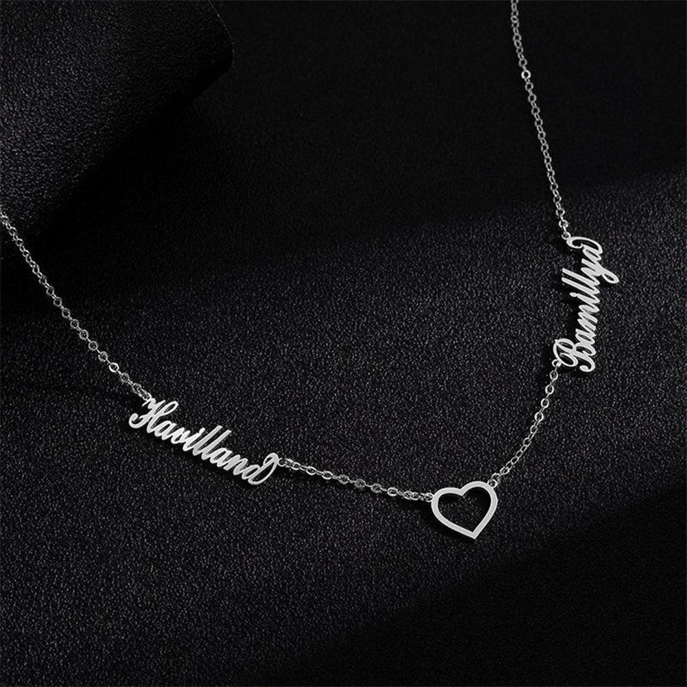 Custom Double Name Heart Pendant Necklace Charm Personalized Jewelry for Women