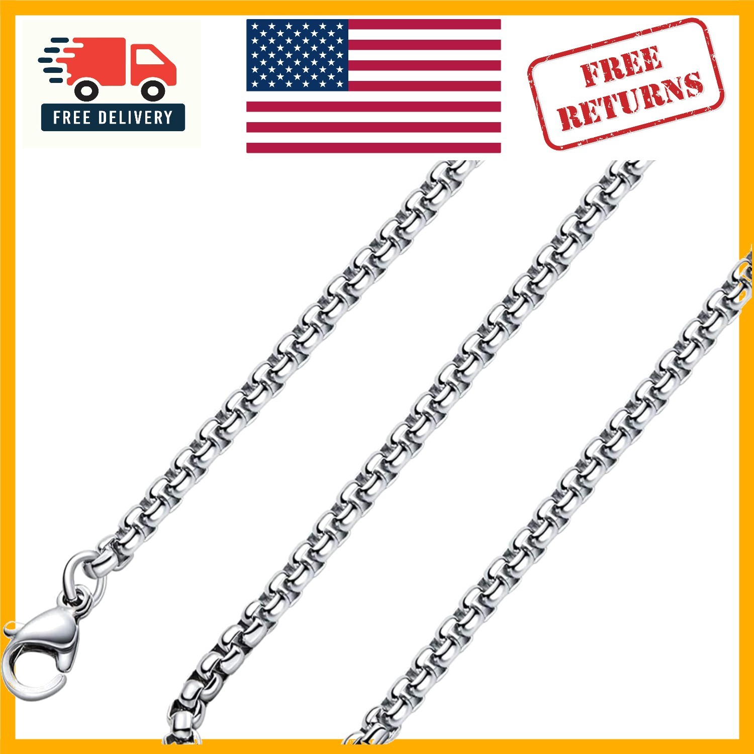 Durable Polished Square Rolo Chain Necklace with Lobster Clasp – Unisex Style