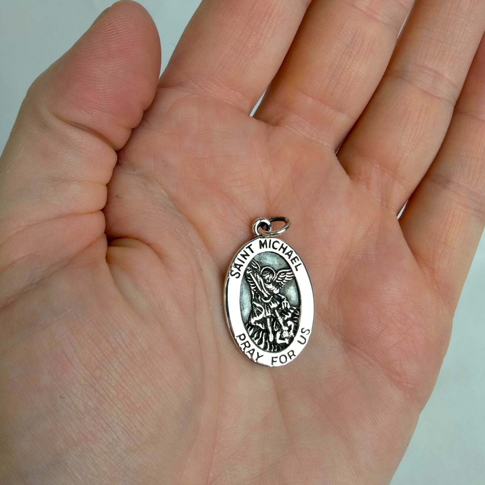 FashionJunkie4Life Sterling Silver Oval Saint Michael Pendant with 18″ Chain