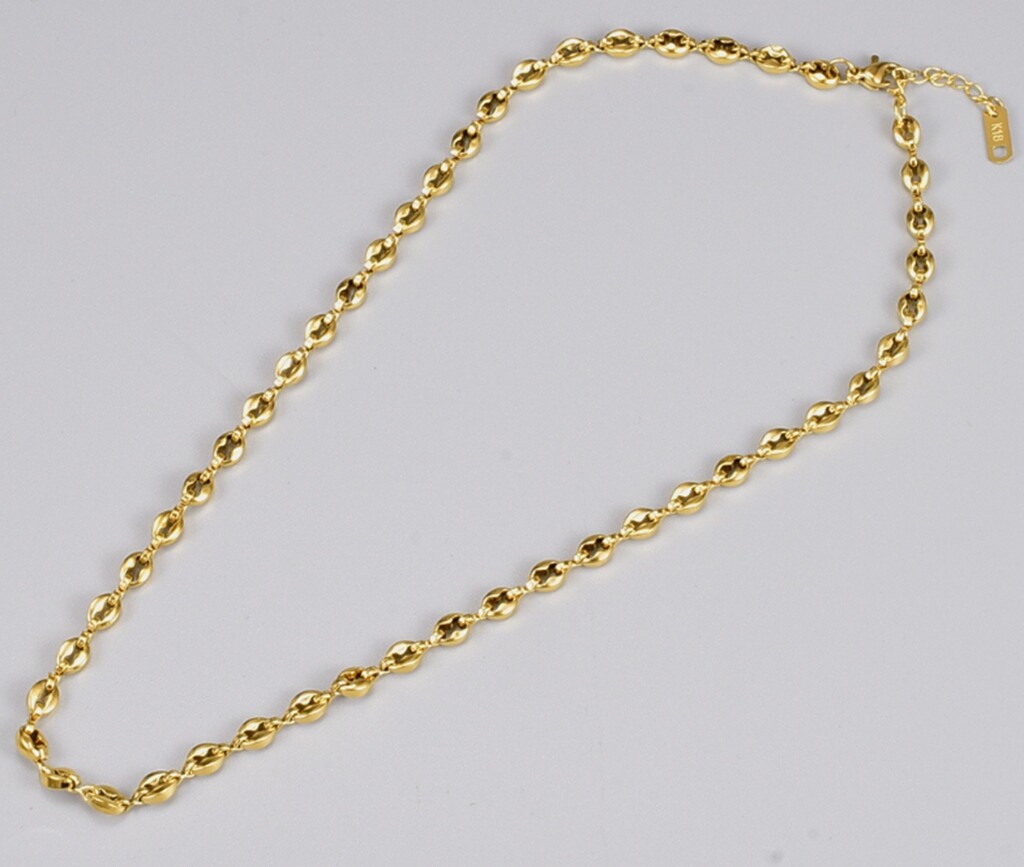 Hip Hop Women Gold Plated Titanium Stainless Steel Coffee Bean Necklace 17-18″