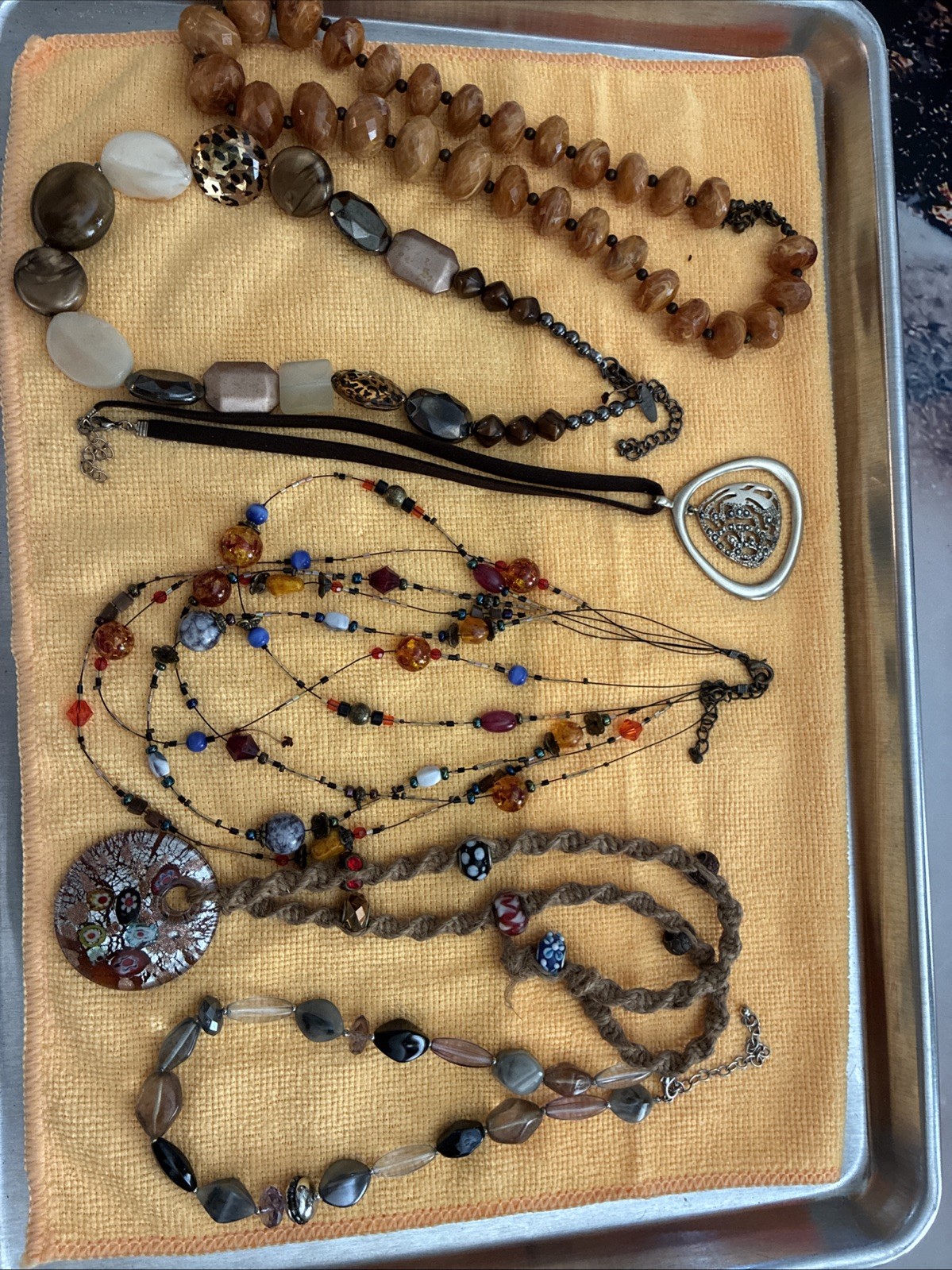 Fashioned Lot of 6 Necklaces. Various Lengths and Styles. Stones Glass Beads