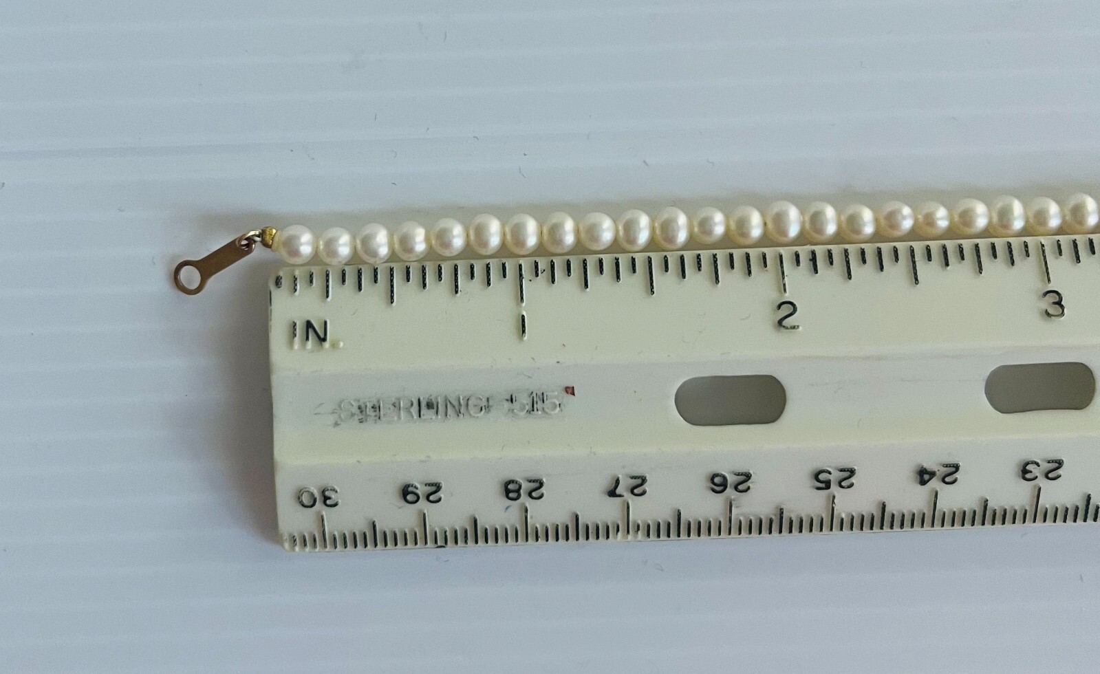 3 – 4 mm White Pearl Necklace with 18K Gold Clasp 16 inch length