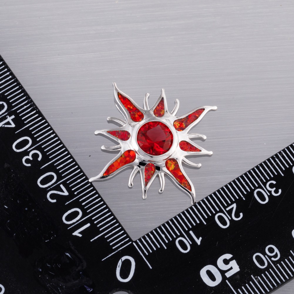 Starburst Simulated Ruby Red Fire Opal Silver Filled Jewelry Necklace Pendant
