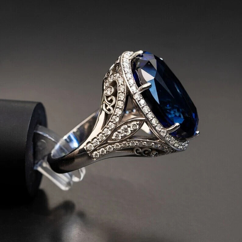 8.60 Ct Natural Sapphire Diamond Engagement Awesome Ring 14K Solid White Gold